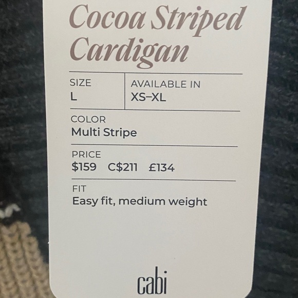 Cabi Cocoa Striped Cardigan size Large - Picture 11 of 12